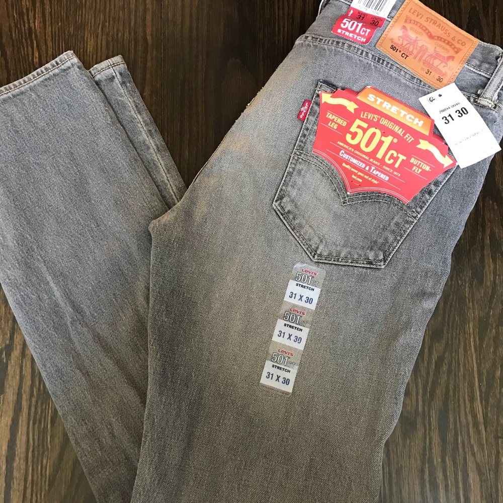 NWT Levi 501 CT Stretch Denim, Tapered, Button Fly